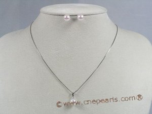apnset003 7.5-8mm white round salt water pearl pendant necklace earrings set