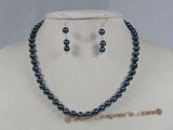 apnset007  Round 6-6.5mm black Akoya Pearl Necklace jewelry