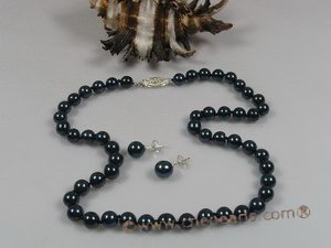 apnset010 Cultured 6-6.5mm black akoya pearl necklace earrings set wholesale