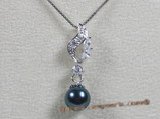 app002 Black 7.5-8mm akoya pearl 925silver pendant with zircon beads