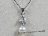 app010 Sterling white 7.5-8mm akoya pearl pendant with zircon beads