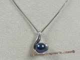 app023 925silver pendant with black round saltwater pearl