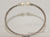 babr023 Freshwater Pearl Sterling Silver  Twister  Bangle Bracelet
