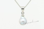 Bapn017 Grey Unique Baroque Akoya pearl Silver toned Pendant Necklace