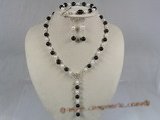 bapnset001 6.5-7mm baroque Akoya Pearl with black agate Y style necklace set