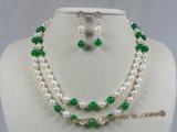 bapnset003 6.5-7mm baroque Akoya Pearl with jade necklace earrings set