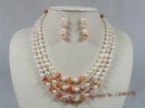 bapnset010 Baroque salt water pearl with dishing red agate necklace earrings set