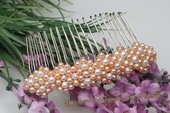 Bcj046 Silver-toned Pink Freshwater Pearls Bridal Hair Comb