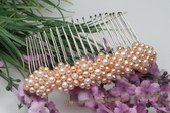Bcj046 Silver-toned Pink Freshwater Pearls Bridal Hair Comb