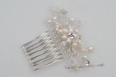 bcj064 Freshwater seed pearl and crystal side or back flower comb