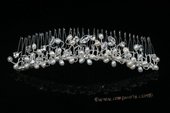 bcj073 Hand-wired clusters of freshwater pearls and crystal bridal comb