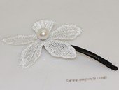 bcj083  Hand-embellished freshwater pearl silver tone lace hair clip