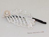 bcj084  Hand-embellished freshwater pearl silver tone lace hair clip