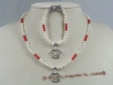 bpnset005 Flower girl & boy pearl and coral beads necklace bracelet set