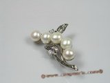 brooch017 18KGP white bread freshwater pearl brooches with zircon beads