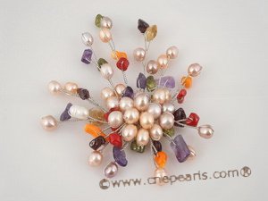 brooch031 wholesale culutred pearl& orange coral  brooch with 18KGP pin