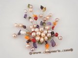 brooch031 wholesale culutred pearl& orange coral  brooch with 18KGP pin