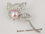 brooch052 Sparkling blooming flower brooch with purple bread pearl