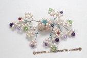 Brooch071 Potato Seed Pearl blooming flower brooch with Gemstone Bead