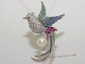 brooch088 Freshwater Pearl Sterling Silver Brooch in Victorian Style Bird of Paradise
