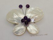 brooch100 60mm  blooming flower design shell  brooch Pin with amethyst