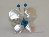 brooch102 60mm  blooming flower design shell  brooch Pin with blue turquoise