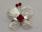 brooch103 60mm  blooming flower design shell  brooch Pin with  red coral