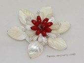 brooch106 65mm  blooming flower shell  brooch Pin with red coral