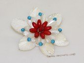 brooch107 65mm  blooming flower shell  brooch Pin with red coral