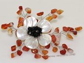 Brooch109 Designer Red Agatel and Facet Crystal Shell Brooch