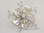 brooch110 70mm  blooming flower shell  brooch Pin with freshwater pearl