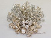 brooch113 Silver Toned Crystal Bead and Shell Chandelier Brooch