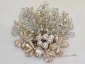 brooch113 Silver Toned Crystal Bead and Shell Chandelier Brooch