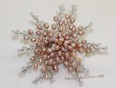 brooch114 Silver Toned Pink  Freshwater Pearl Chandelier Brooch