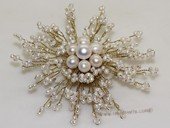 brooch116 Silver Toned White Freshwater Pearl Chandelier Brooch