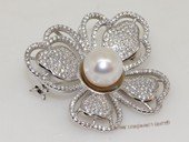 brooch125 Freshwater Pearl Sterling Silver Brooch with Zircon Beads