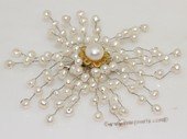 brooch126 Silver Toned White Freshwater Pearl Chandelier Brooch