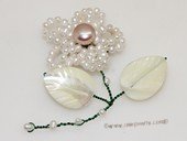 brooch128  Flower deisger silver tone freshwater pearl brooch