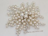 brooch133 Silver Toned Freshwater Rice Pearl Chandelier Brooch