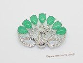 brooch158 Peacock Shape Silver tone  Brooch with Jade Gemstone