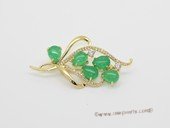 brooch159 Fashion Green Jade Greenstone Gold Tone Brooch