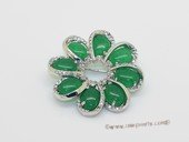 brooch160 Silver tone flower design mountings green jade gemstone brooches