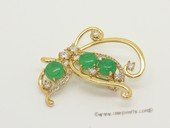 brooch161 Gemstone Gold Tone Brooch with Zircon Beads