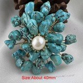 Brooch169 Fashion Silver Toned  Turquoise  Bead Brooch