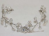 btj046 Silver Tone Clear Crystal & Pearl Bridal Headpiece