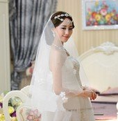 btj049  Pretty Freshwater Pearl   Mantilla Style Bridal Veil