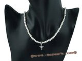 bypn002 flower children pearl necklace with sterling cross pendant