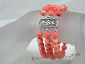 cbr025 Three strands 8mm pink round coral bracelet
