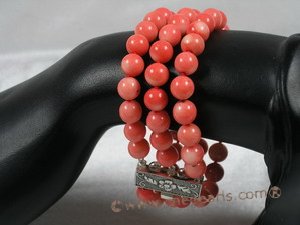 cbr025 Three strands 8mm pink round coral bracelet
