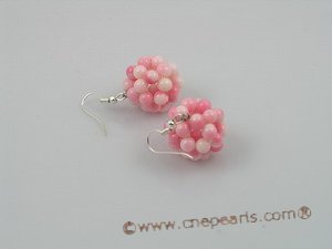 CE003 handcraft knitted 20mm ball shape round pink coral beads dangle earring with 925sterling hook